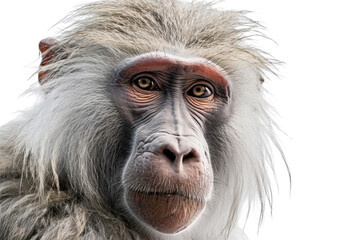 Close up of a baboon monkey face, isolated on transparent background