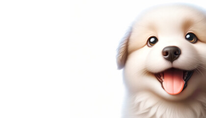 Obraz premium A cute illustrated puppy with a fluffy white coat on a white background, conveying a concept of joy and playfulness. Generative AI
