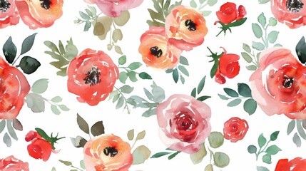 Modern seamless watercolor flower pattern. This pattern can be used for just about anything, including invitations, save the dates, and other kinds of cards. - obrazy, fototapety, plakaty