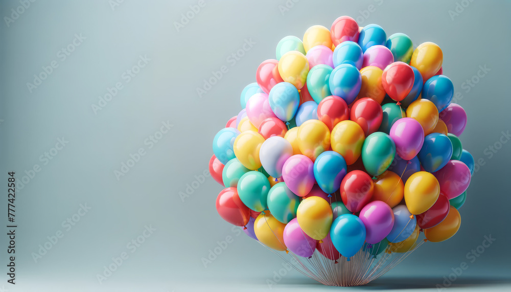 Aufkleber Spherical cluster of glossy balloons on a plain background, simple joy concept. Generative AI