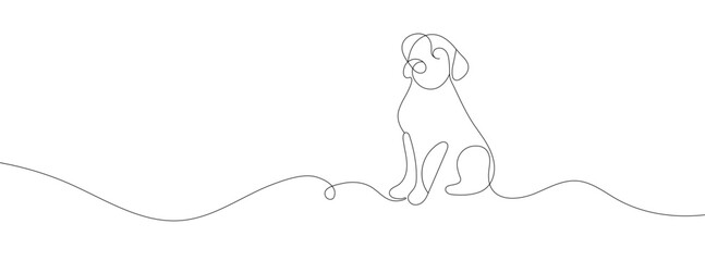 The dog is drawn with one line, minimalistic style. Vector, eps 10. Illustration