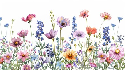 Obraz na płótnie Canvas An illustration of watercolor hand drawn summer wild field flowers. Clip art illustration.