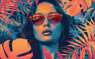 A Women Wearing Sunglass in the Style of Pop Art