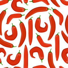 Seamless pattern of laconic red Mexican chili peppers