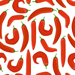 Seamless pattern of laconic red Mexican chili peppers