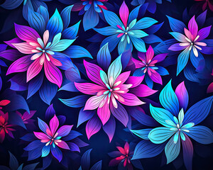 Abstract Neon Flower Pattern Wallpaper Background