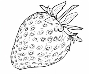 A strawberry with a black and white drawing of it
