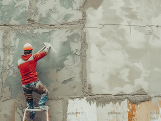 Worker Applying Plaster to Wall