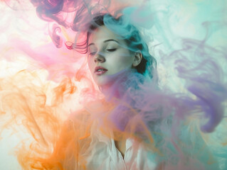 Woman Surrounded by Colorful Smoke