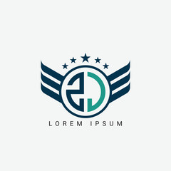 Alphabet letter ZJ JZ logo circle shape concept with wings ornament silhouette