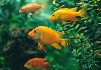 Naklejka premium Fish swimming underwater, beautiful lively view, created with AI