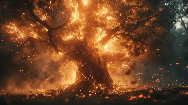 Lightning. Lightning strikes a tree