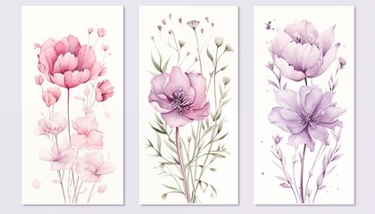 set of pink purple flowers