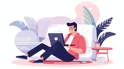Man relaxes with his laptop . Illustration Backgrou