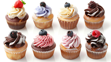 Cupcakes with berries on a white background. Shallow dof.