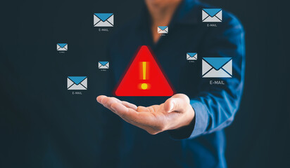 Email mailbox and spam virus alert with internet mail security protection alert warning.