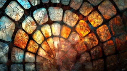 Artificial neural network creates a molten stained glass elegant interior backdrop
