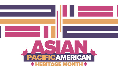 Asian Pacific American Heritage Month in May. Сelebrates the culture, traditions and history of Asian Americans and Pacific Islanders in United States. Vector poster. Illustration with east pattern