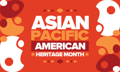 Asian Pacific American Heritage Month in May. Сelebrates the culture, traditions and history of Asian Americans and Pacific Islanders in United States. Vector poster. Illustration with east pattern