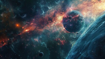A beautiful, mystical planet floating in a colorful cosmic space - obrazy, fototapety, plakaty