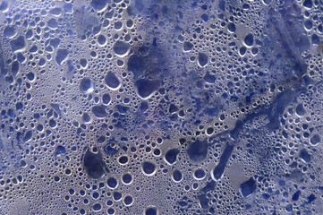 Bulles de rosée sur fond bleu