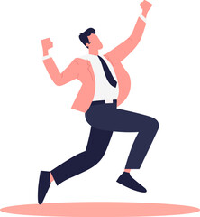 Happy businessman jumping. Succes, office manager. Flat vector.