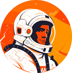 Orange colored portrait of astronaut. Flat vector illustration.
