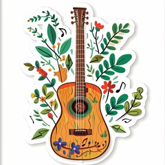 Guitar with Flower Art Illustration