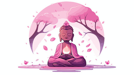 Meditation with music logo design vector. buddha wi - obrazy, fototapety, plakaty