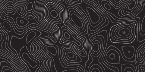 Modern Topographic map terrain texture and landscape grid abstract vector background. Contour lines. Dark seamless design, elegant tileable isolines pattern. Blank Detailed topographic patter line map