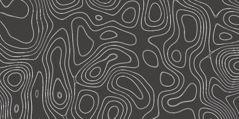 Modern Topographic map terrain texture and landscape grid abstract vector background. Contour lines. Dark seamless design, elegant tileable isolines pattern. Blank Detailed topographic patter line map