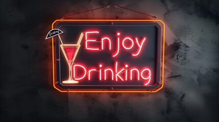 A neon sign enjoy drinking in the bar or night club.