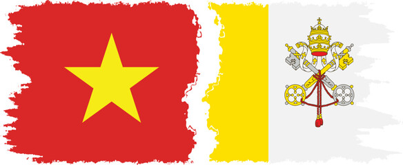 Vatican and Vietnam grunge flags connection vector - obrazy, fototapety, plakaty