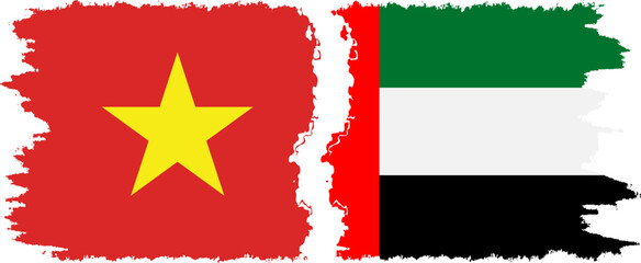United Arab Emirates and Vietnam grunge flags connection vector