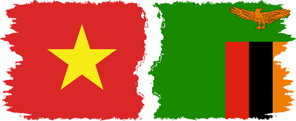 Zambia and Vietnam grunge flags connection vector