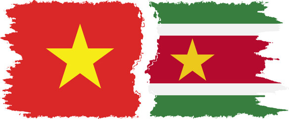 Suriname and Vietnam grunge flags connection vector