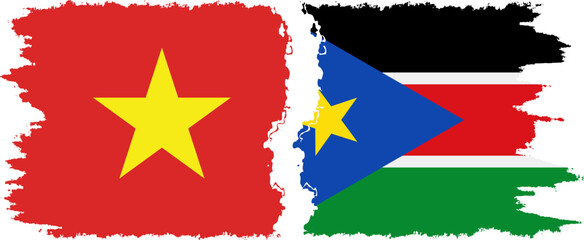 South Sudan and Vietnam grunge flags connection vector