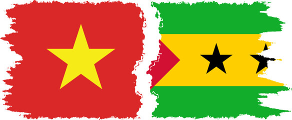 Sao Tome and Principe and Vietnam grunge flags connection vector