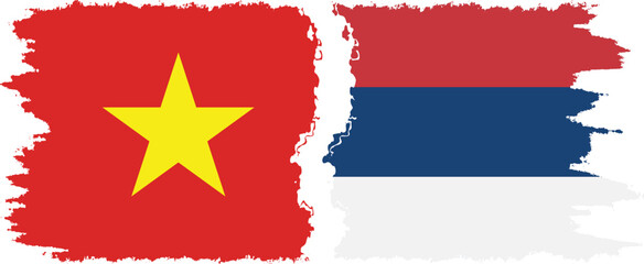 Serbia and Vietnam grunge flags connection vector