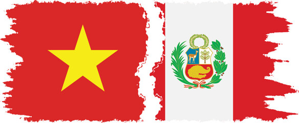 Peru and Vietnam grunge flags connection vector