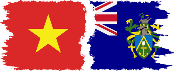 Pitcairn Islands and Vietnam grunge flags connection vector