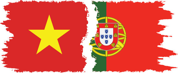 Portugal and Vietnam grunge flags connection vector