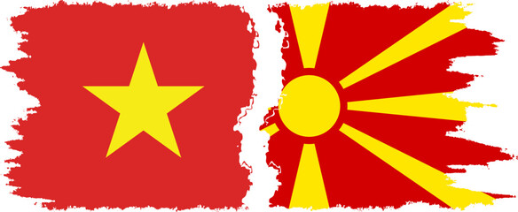 Northern Macedonia and Vietnam grunge flags connection vector - obrazy, fototapety, plakaty