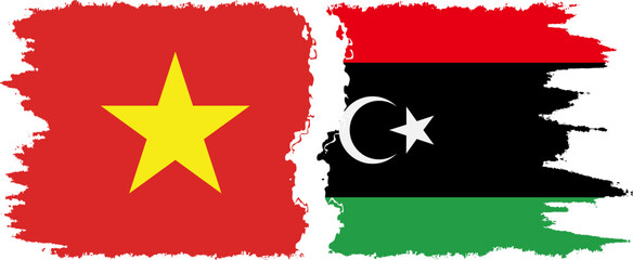 Libya and Vietnam grunge flags connection vector