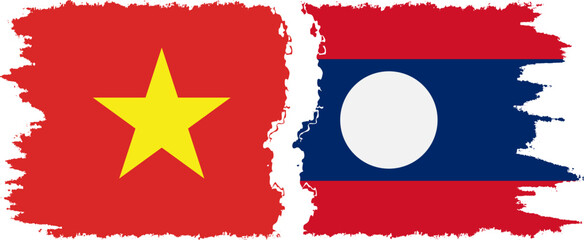 Laos and Vietnam grunge flags connection vector