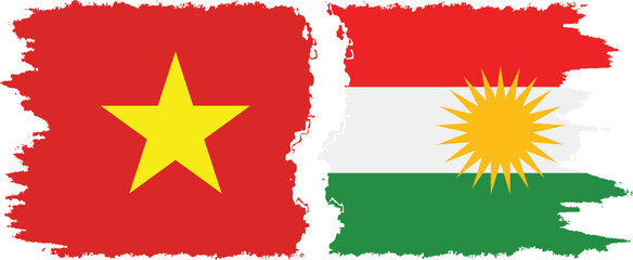 Kurdistan and Vietnam grunge flags connection vector