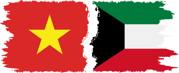 Kuwait and Vietnam grunge flags connection vector