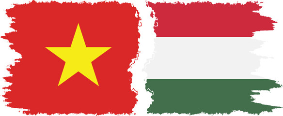 Hungary and Vietnam grunge flags connection vector