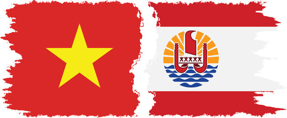 French Polynesia and Vietnam grunge flags connection vector