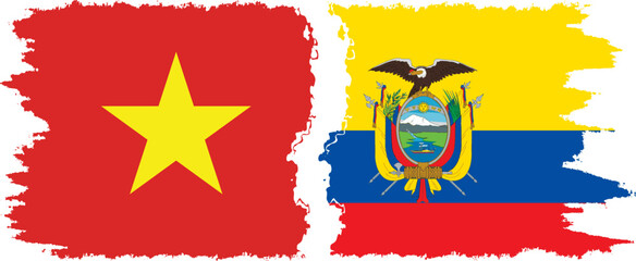 Ecuador and Vietnam grunge flags connection vector